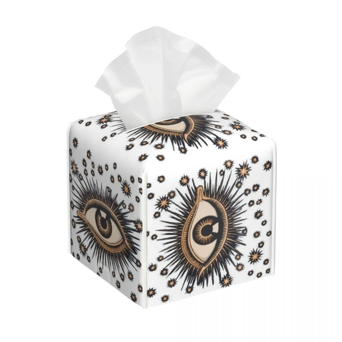 Custom Vintage Turkish Evil Eye Tissue Box Holder Square Nazar Amulet Pattern Boho PU Leather Facial Tissue Box Cover for Car