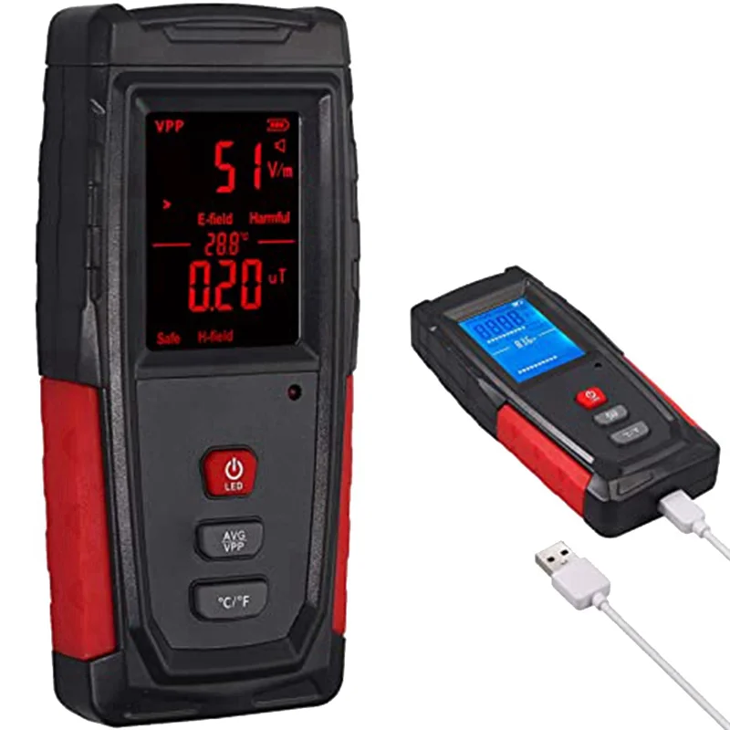 【VENDA RÁPIDA】 1 conjunto de testador EMF de alarme de som e luz (1-1999V/M, 0,01-99,99Μt) Mini display digital LCD Sensor de radiação embutido Re