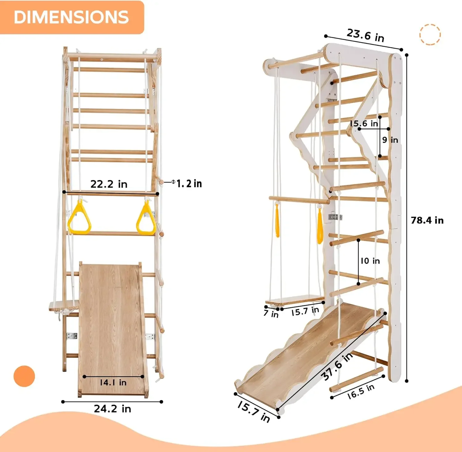 Wooden Play Gym,Indoor Playground for Kids,Jungle Gym with Slides,Swing,Climbing Wall,Pull-up Bar for Toddlers,Ladder Wal