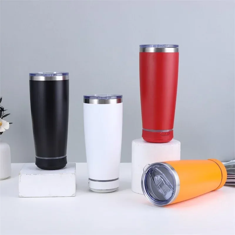 20oz Stainless Steel Wireless BT Speaker Cup Thermos Bottle Stereo Subwoofer Sound Box Water Bottle Insulated Mug Music Beer Cup