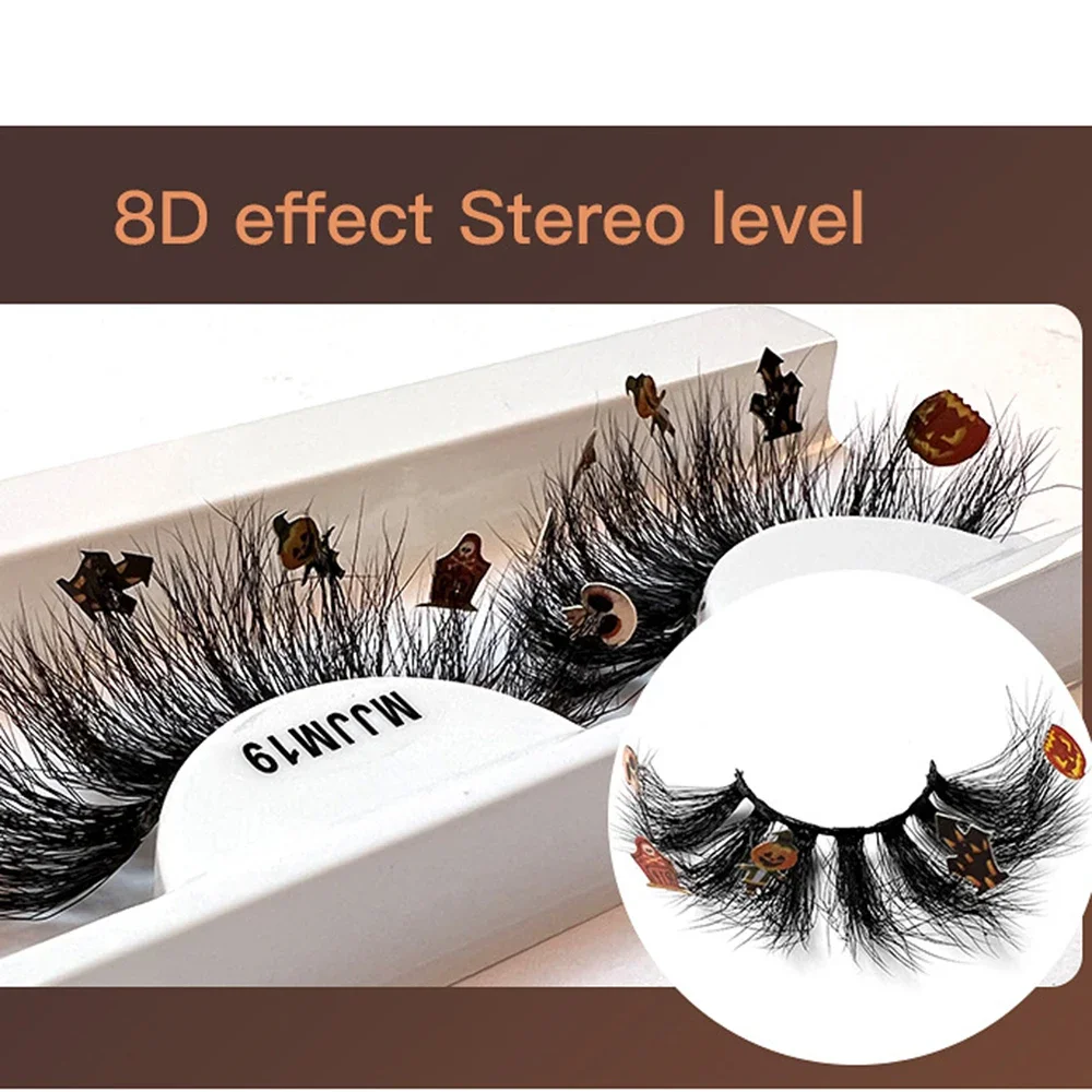 1pair False Lashes Natural Long Eyelashes 2024 Halloween Dramatic Makeup Fake Lash Party Colored Lashes for Cosplay Halloween