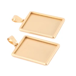 5pcs Stainless Steel Gold Plated Rectangle 18x25mm Cabochon Pendant Base Setting Trays Diy Bezel Necklace Blanks