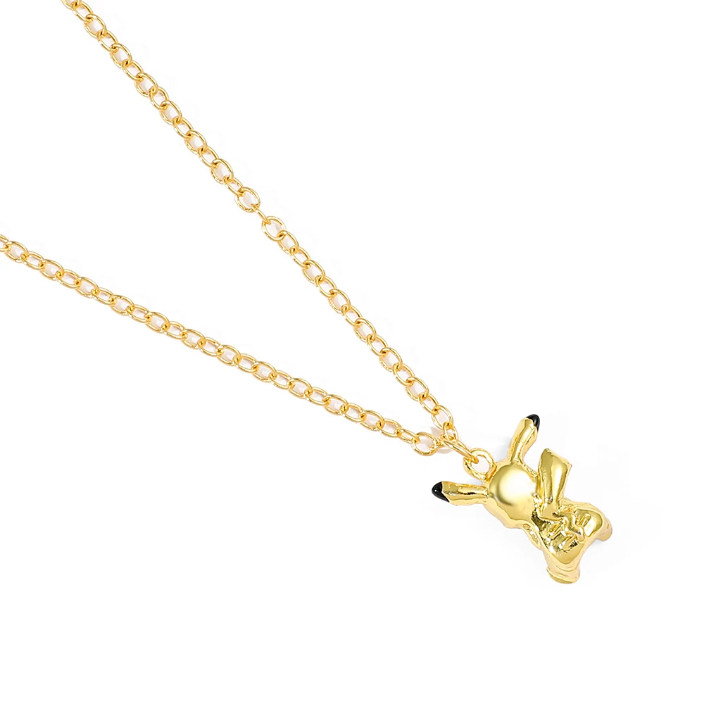 Anime Pokemon Pikachus Necklace Kawaii Pikachu Model Pendant Neck Chain Simple Gold Color Necklace for Girl Accessories