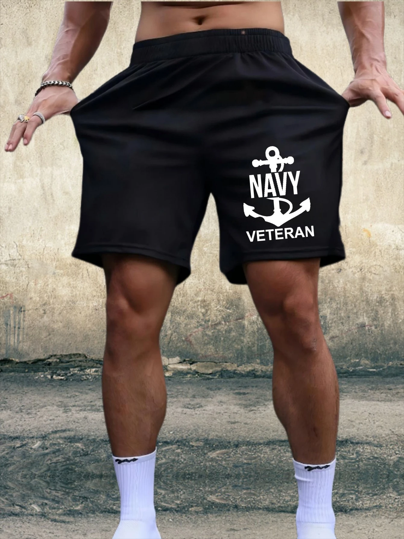 

Navy Veterans Logo Printed Men's Shorts, Summer Leisure Home Outdoor Slow Running Exercise Breathable