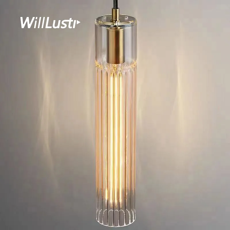 Modern K9 Crystal Pendant Lamp Creative Cylinder Suspension Light Hotel Cafe Bar Store Bedroom Copper Hanging Ceiling Chandelier