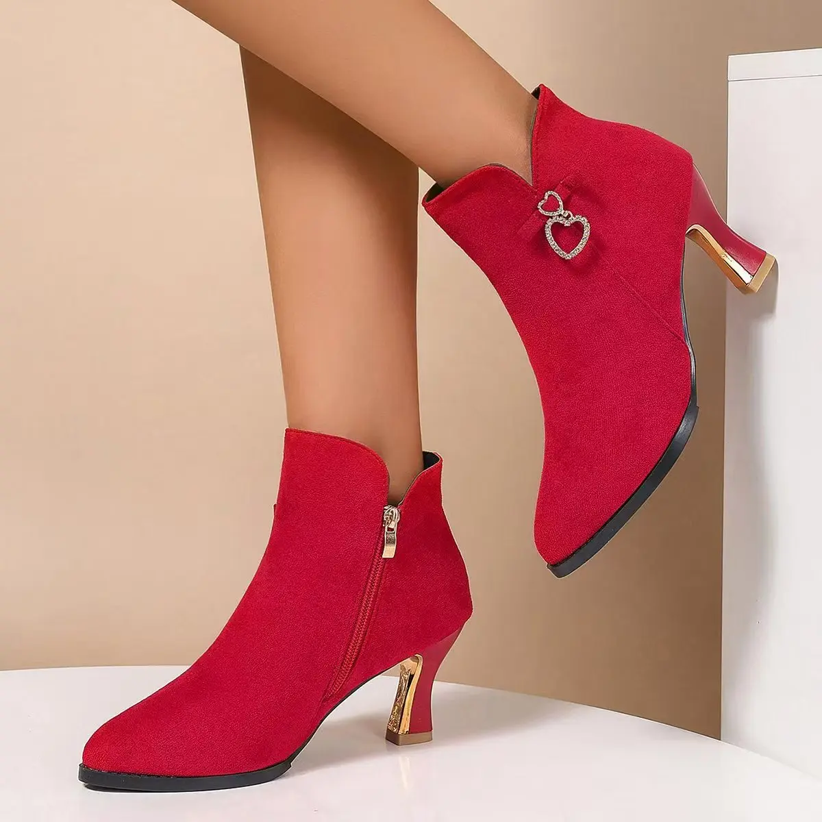

2026 New Women Ankle Boots Platform Zipper High Heels Short Boots Comfortable Designer Shoes