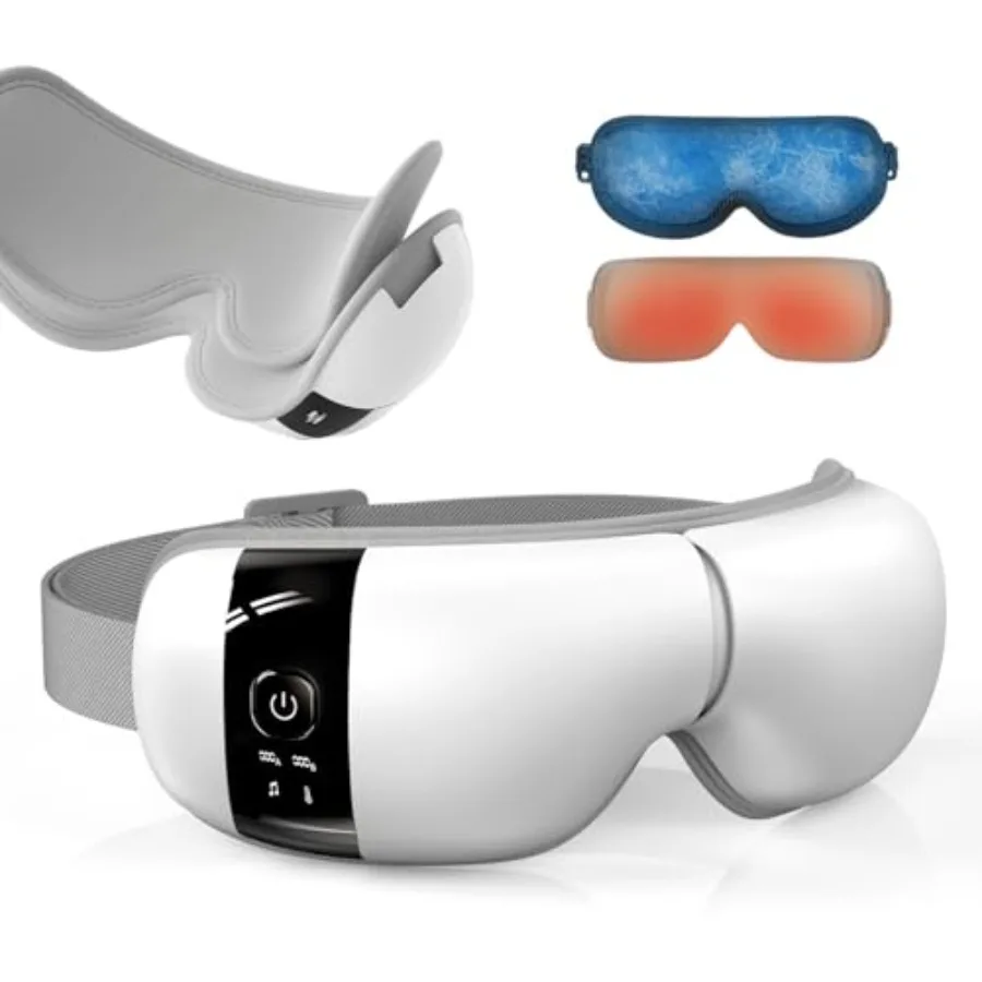 

Ultra Quiet with Double Pad Eye Massager, under 30dB Heat & Cooling for Enhanced Comfort, Airbag and Bluetooth Music for Dark C