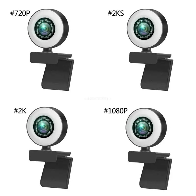 1080P/2K/720P 3 Gear Fill Light Webcam Auto for Focus Web Camera 360° Rotation for Computer Laptop Video DropShipping