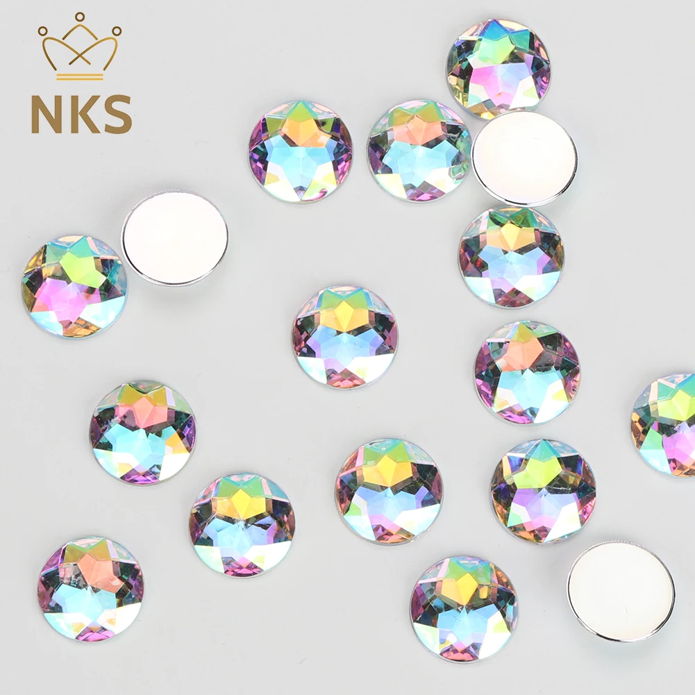 NKS-piedras redondas de colores sin fijación térmica, apliques de diamantes de imitación acrílicos con reverso plano, accesorio para ropa y vestido,