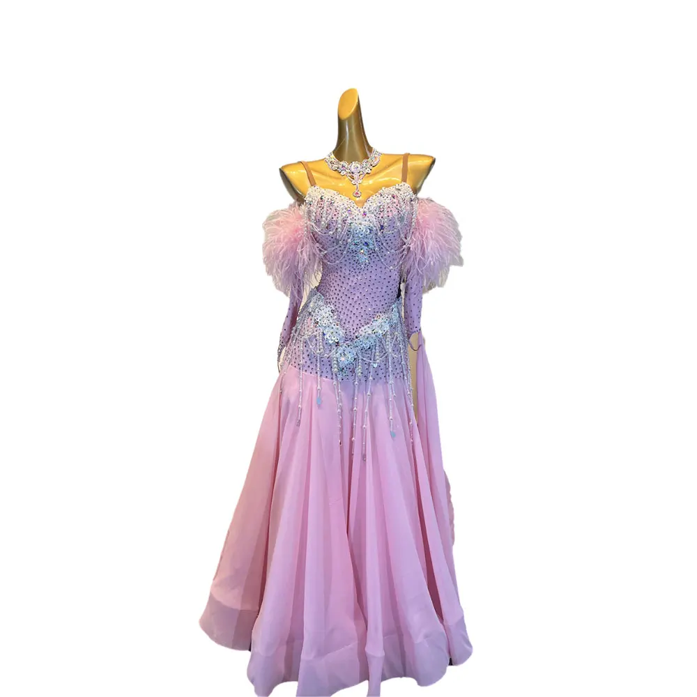 Latin Dance Adult And Children'S Dress With Rhinestones, High-End Customized Bead Chain, Large Skirt, Tango Women'S Clothing