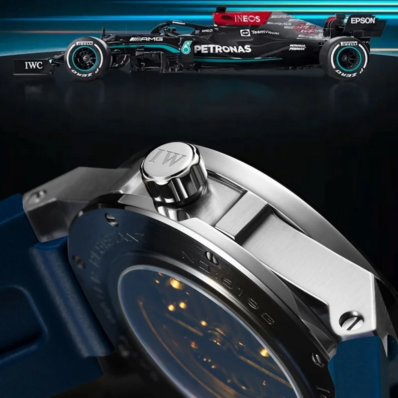 I&W Orologi di lusso da uomo 42mm Orologio alla moda Orologio da polso meccanico automatico Cinturino in caucciù luminoso impermeabile Zaffiro militare