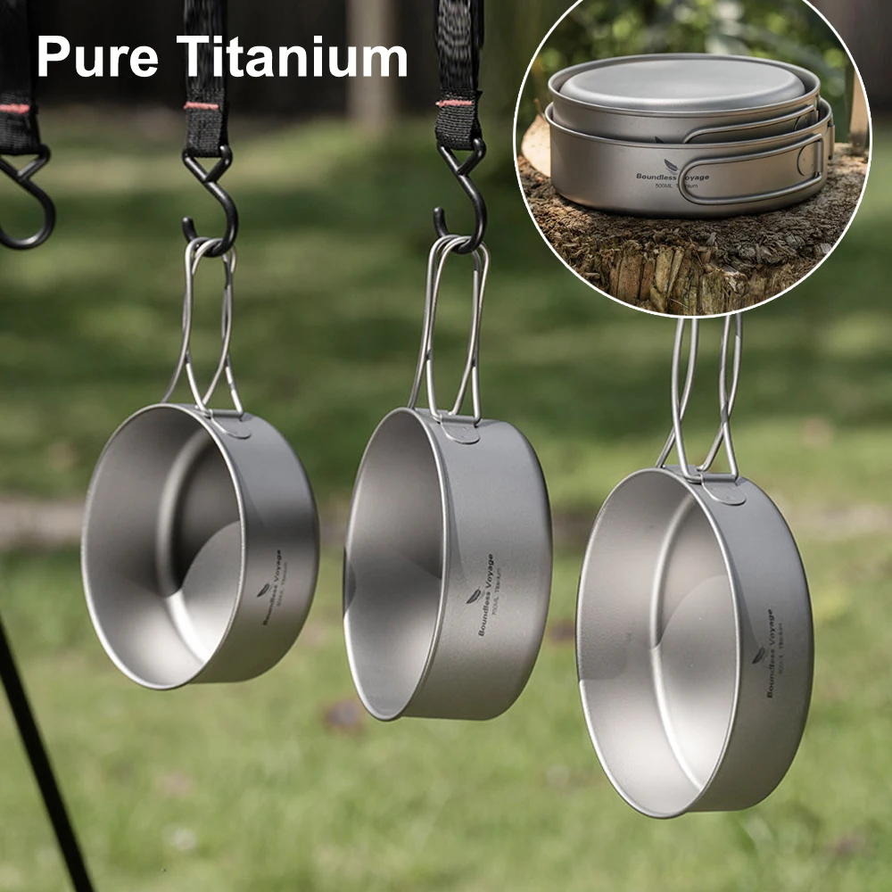 Pure Titanium Bowl Set For Outdoor Travel Camping Tableware, Lightweight Portable Titanium Pot Camping Cookware,Lunch Box, A1420