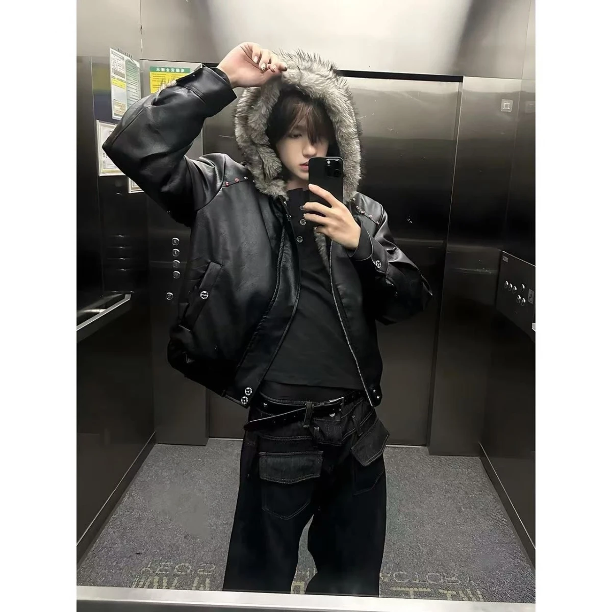 

Мужская модная куртка-косуха на флисовой подкладке, приталенная, с воротником, 2025, молодежная, из полиэстера, теплая, с длинными рукавами, короткое пальто