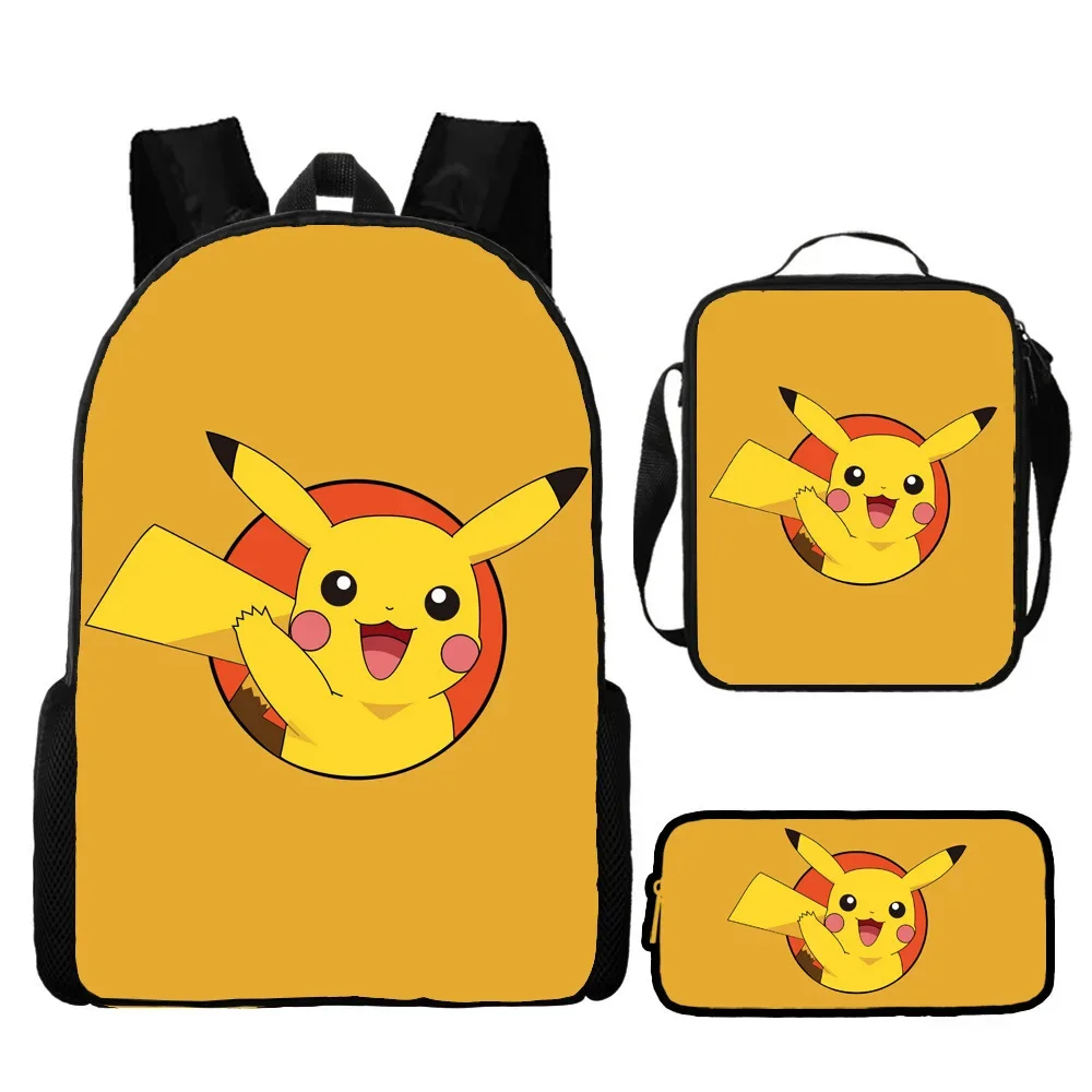 3PC-Set Pikachu Pokemon Backpack Primary and Middle School Students Student Children's Gifts Cartoon School Bag Mochila