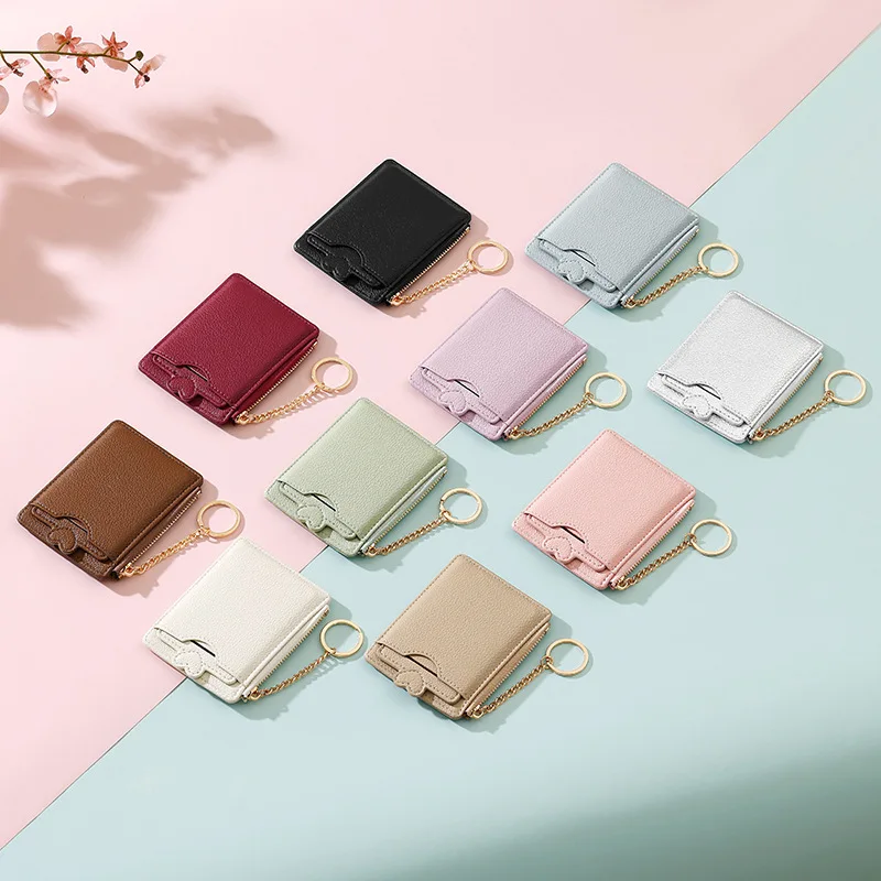 Cute Ins Leather Wallet for Women Card Holder Access Control Credit Card Cover Student Key Ring Coin Pocket Card Case