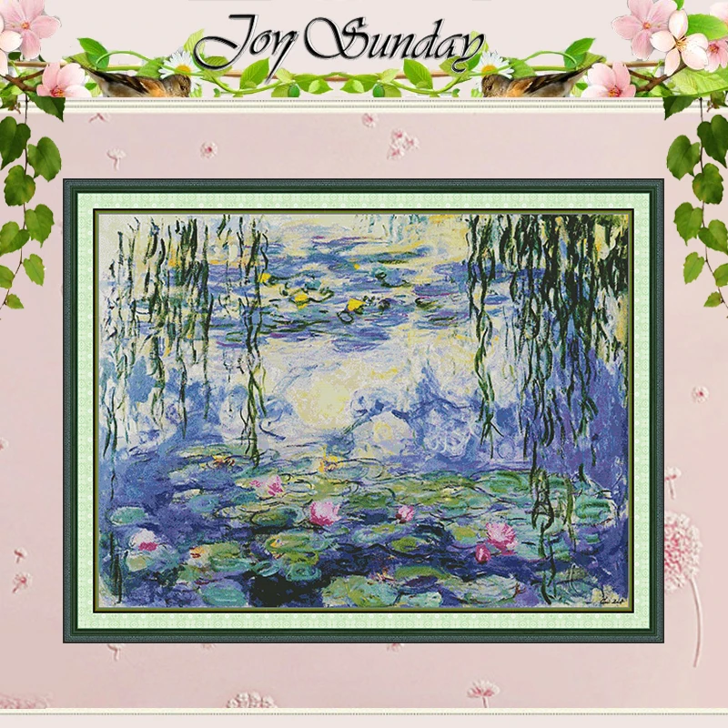 

Water Lilies and Weeping Willows Patterns Counted Cross Stitch Set 11CT 14CT 16CT Stamped Cross-stitch Kit Embroidery Needlework