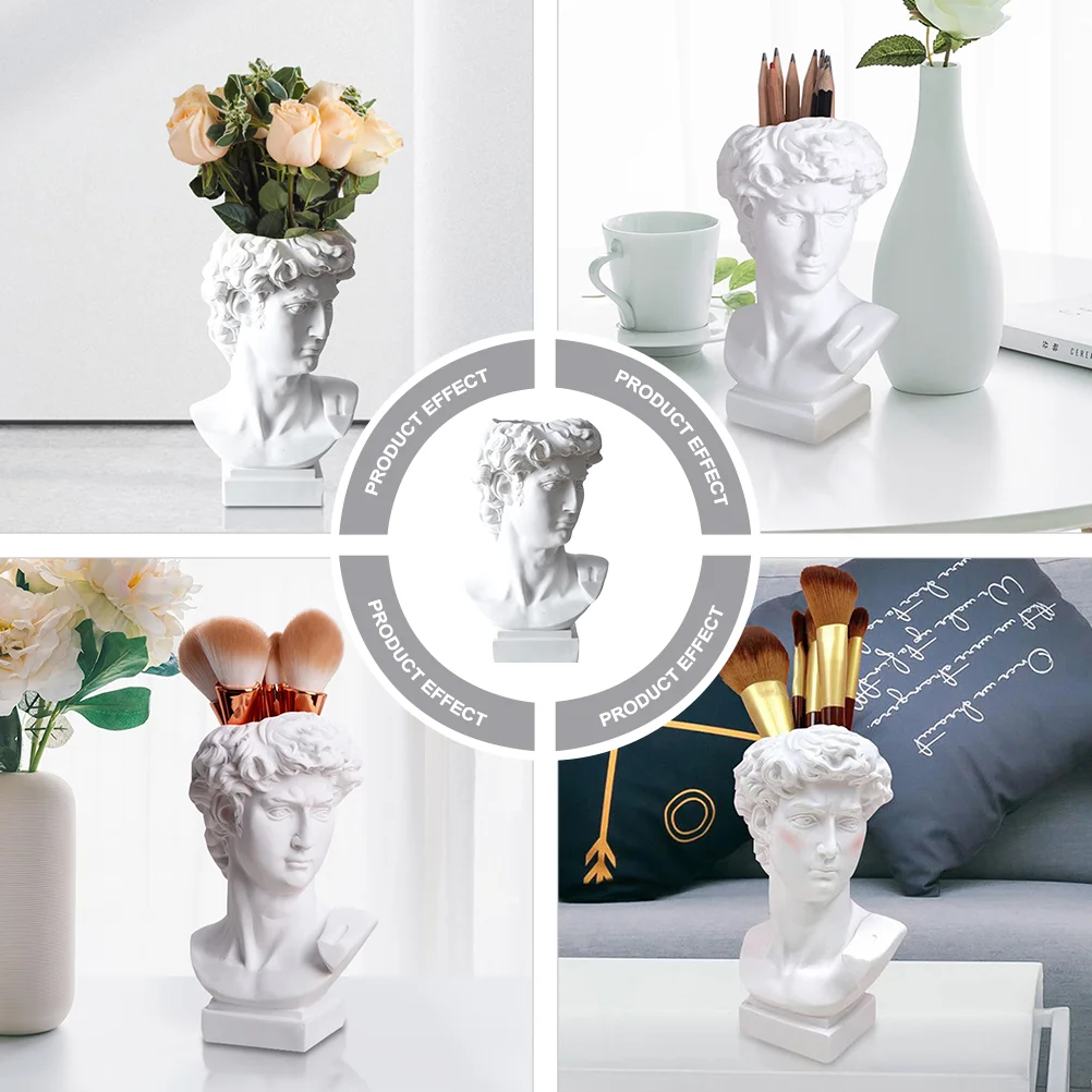 David Funny Pen Holder Storage Stationery Container Pencil Head Statue Lead Pencils Pots for Plants Succulent Bowl