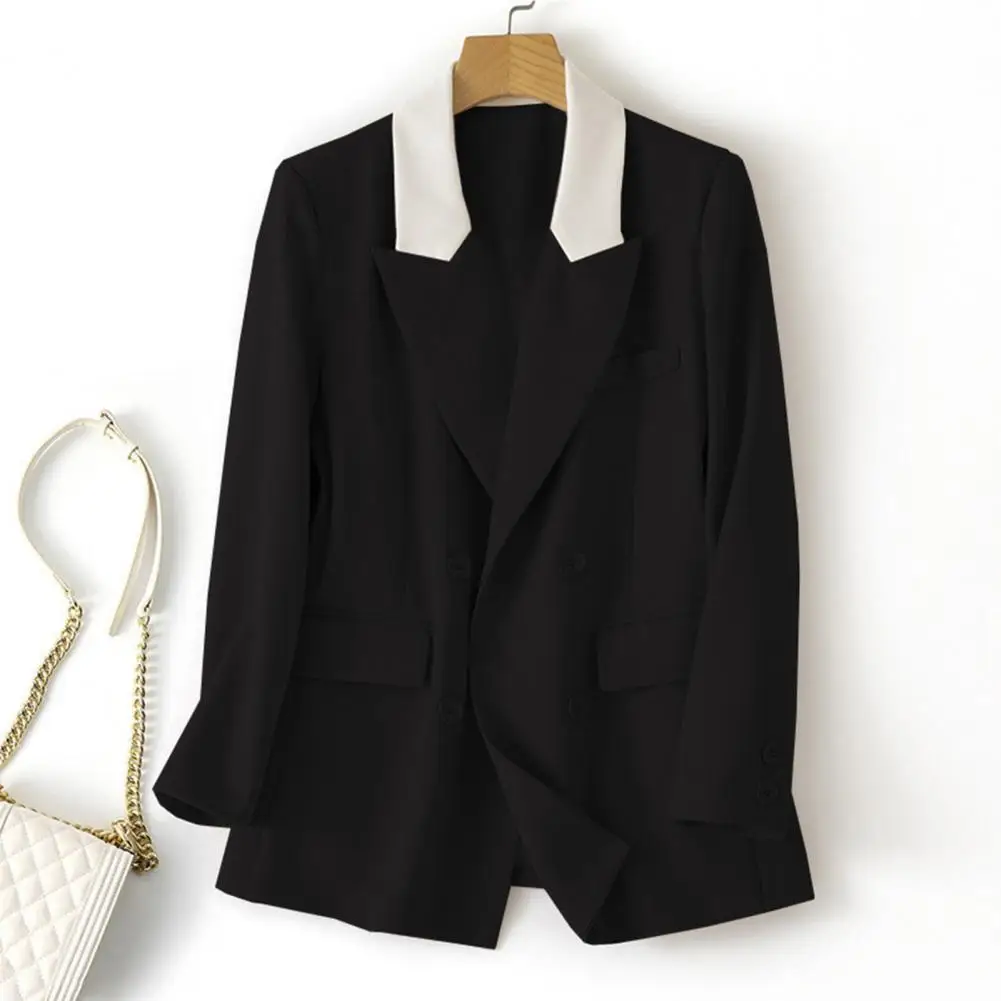 Damesjasjas Jas Elegant Damespatchwork Color Color Jasje Met Dubbele Rij Knopen Designflapzakken Stijlvol