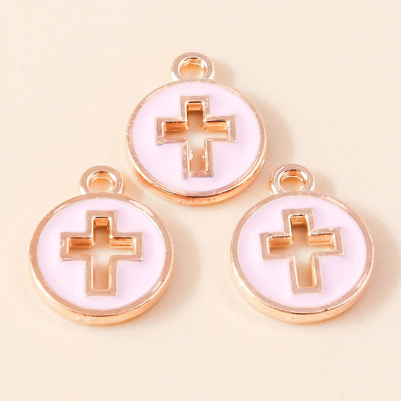 Leslie 10pcs/lot 11*14mm Enamel Charms Hollow Cross Charms Pendants for Earrings Necklaces DIY Jewelry Making Accessories
