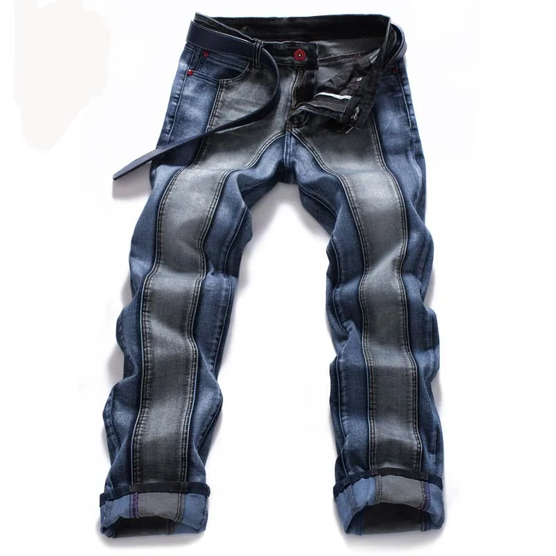 Mcikkny Fashion Men's Stretch Jean Pants Slim Fit Patchwork Denim Trousers Male Streeetwear Pants Straight