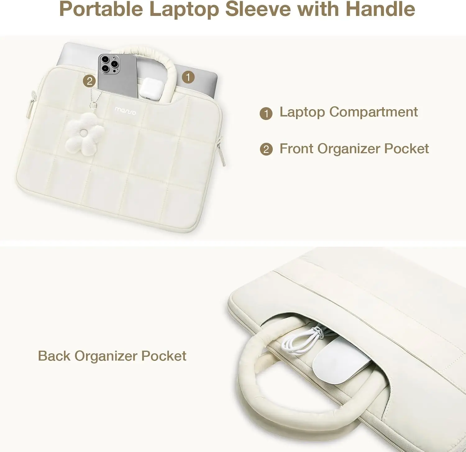 Laptop Bag 16 inch, 15-15.6 inch Puffy Laptop Sleeve Compatible with MacBook Pro 16/Air 15,HP Acer Dell, Messenger Briefcase Bag