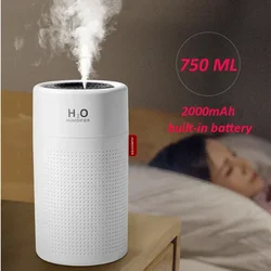 Humidificateur d'air sans fil aste par USB, diffuseur d'arômes à ultrasons, diffuseur de brume d'eau aromatique, lumière, 2000mAh