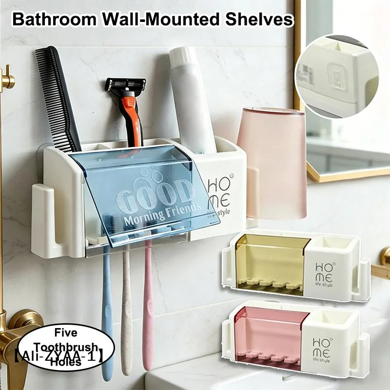 【A】Portable Bathroom Electric Toothbrush Holder Plastic No-Drill Wall Mounted Toothbrush Cup Rack For Washing Cup