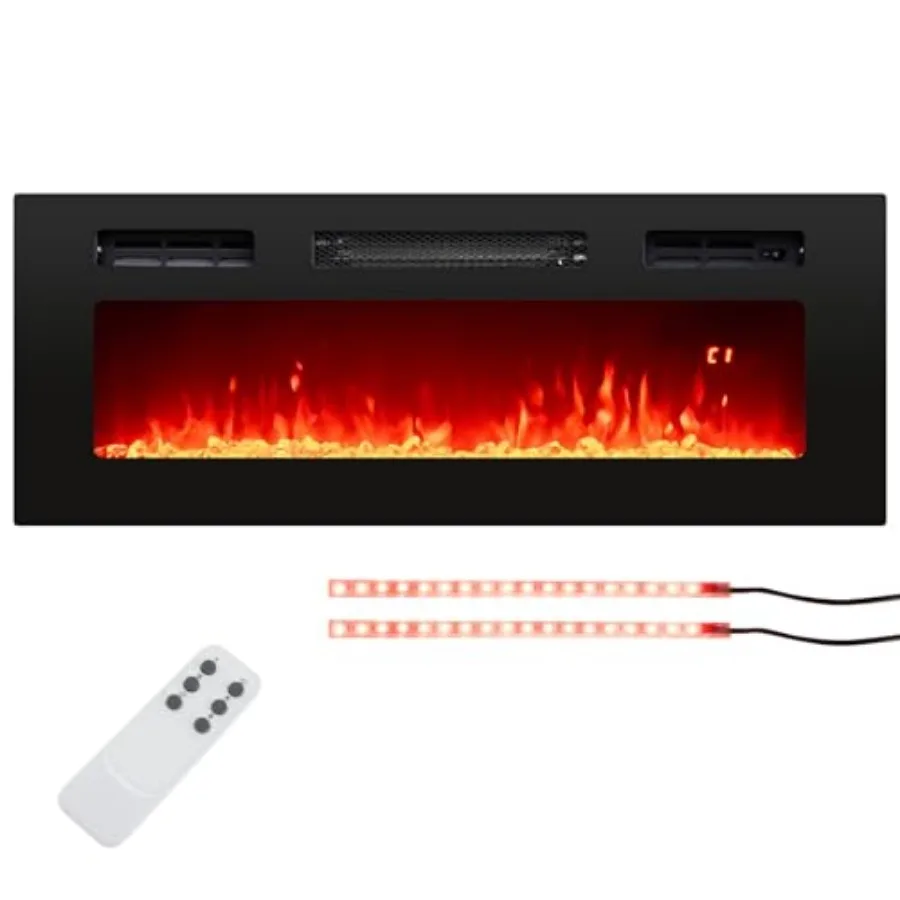 

36-inch Electric Fireplace Insert for Wall-Mounted Installation with LED Strip Light and Remote Control 750W/1500W Heating Capa