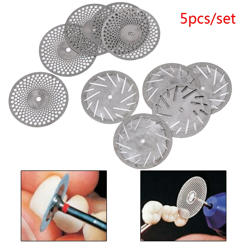Disco de corte de diamante ultradelgado de doble cara, 5 piezas, Mandril para blanqueamiento Dental
