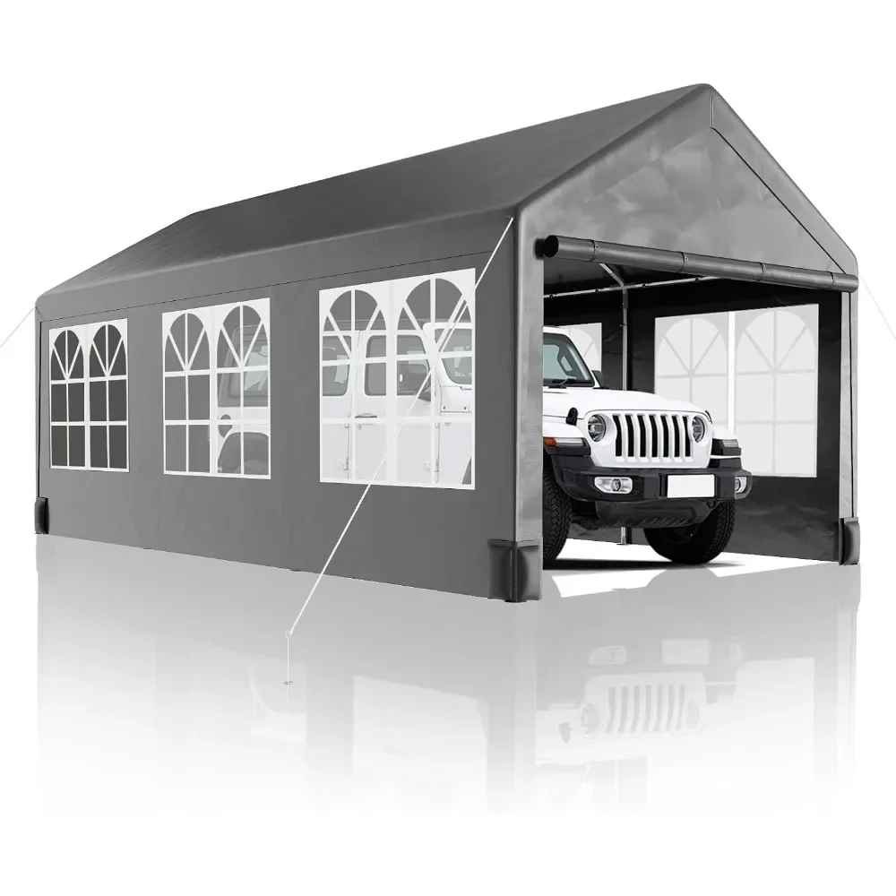 Carport, Heavy Duty 10FT X 20FT Carport Canopy, with 4 Load-Bearing Sandbags, Roll Up Mesh Window, Pe Waterproof Canopy,