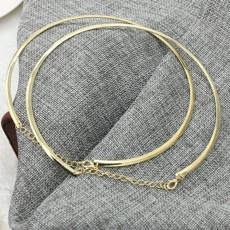 Cheap Punk Simple Round Circle Necklace Gold Bohemian Fashion Jewelry Exaggeration Metal Hoop Adjustable Necklaces for Women