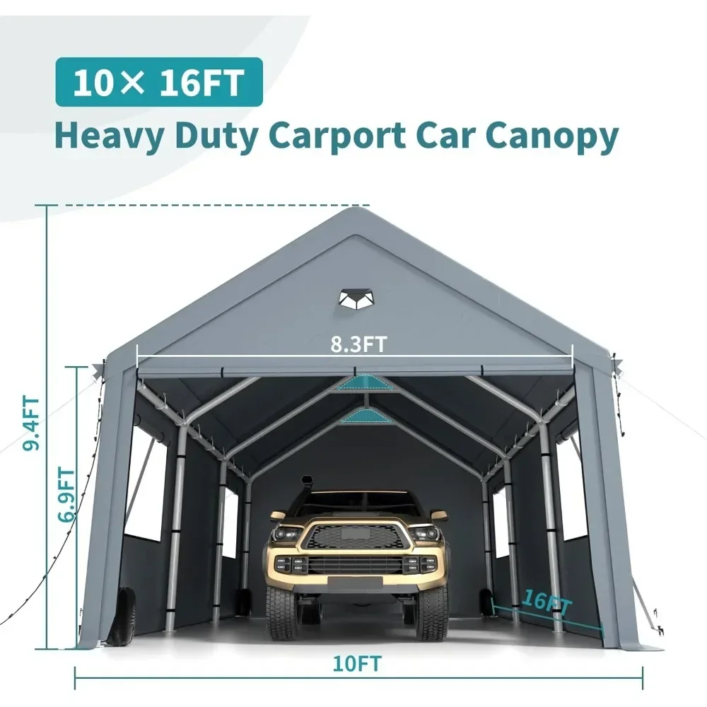 

10x16FT Heavy Duty Carport Canopy,Extra Large Portable Car Tent Garage with Roll-up Windows and All-Season Tarp Cover,Removable