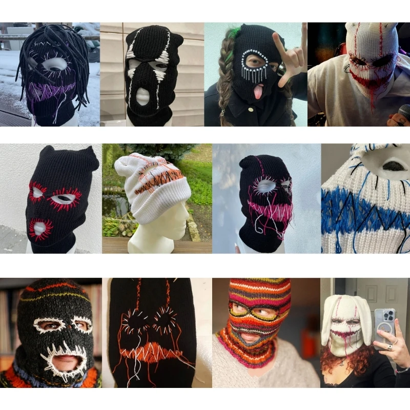 Funny Balaclava Face Mask Knitted Hat Beanies Balaclava Distressed Halloween Balaclava Hooded Scary Balaclava Party Hat