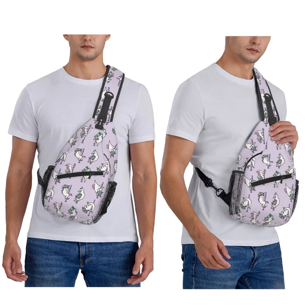 Unicorn Pole Dancing Club Chest Bag Men Sling Crossbody Backpack Chest Bag Travel Hiking Daypack Shoulder Bag view 5