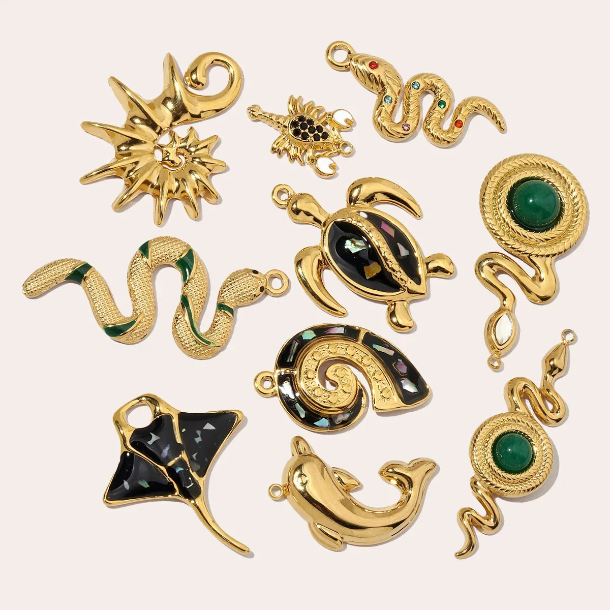 3pcs/Lot French Natural Srone Snake Stainless Steel Diy Charms Women Manta Ray Turtle Necklace Pendant Dolphin Jewelry