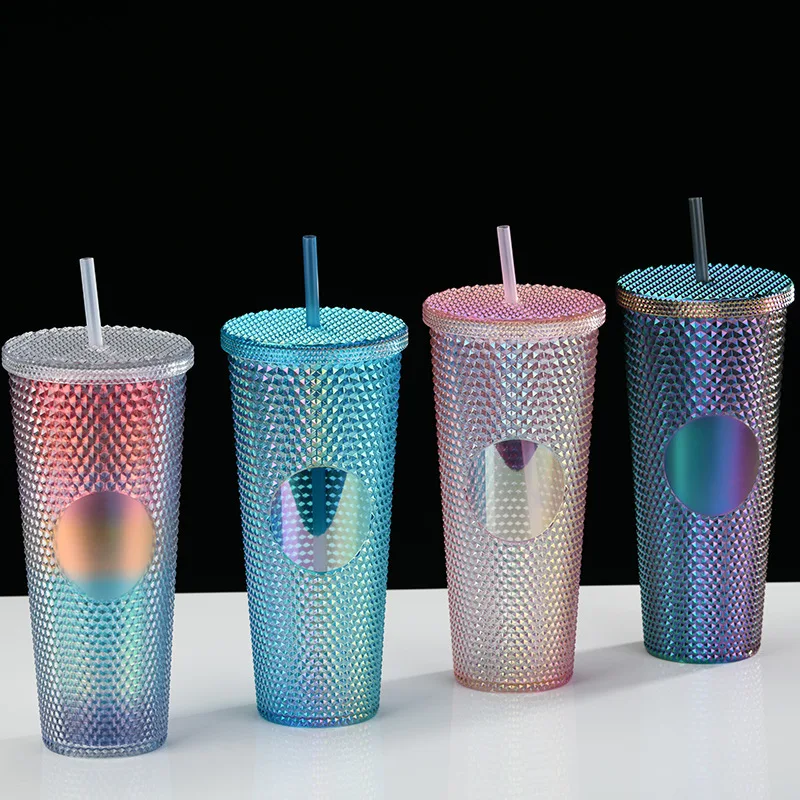 LUSQI 1PC 800ML Creative Durian Pattern Drinking Cup Plastic Cup With Straw Large Capacity Reusable