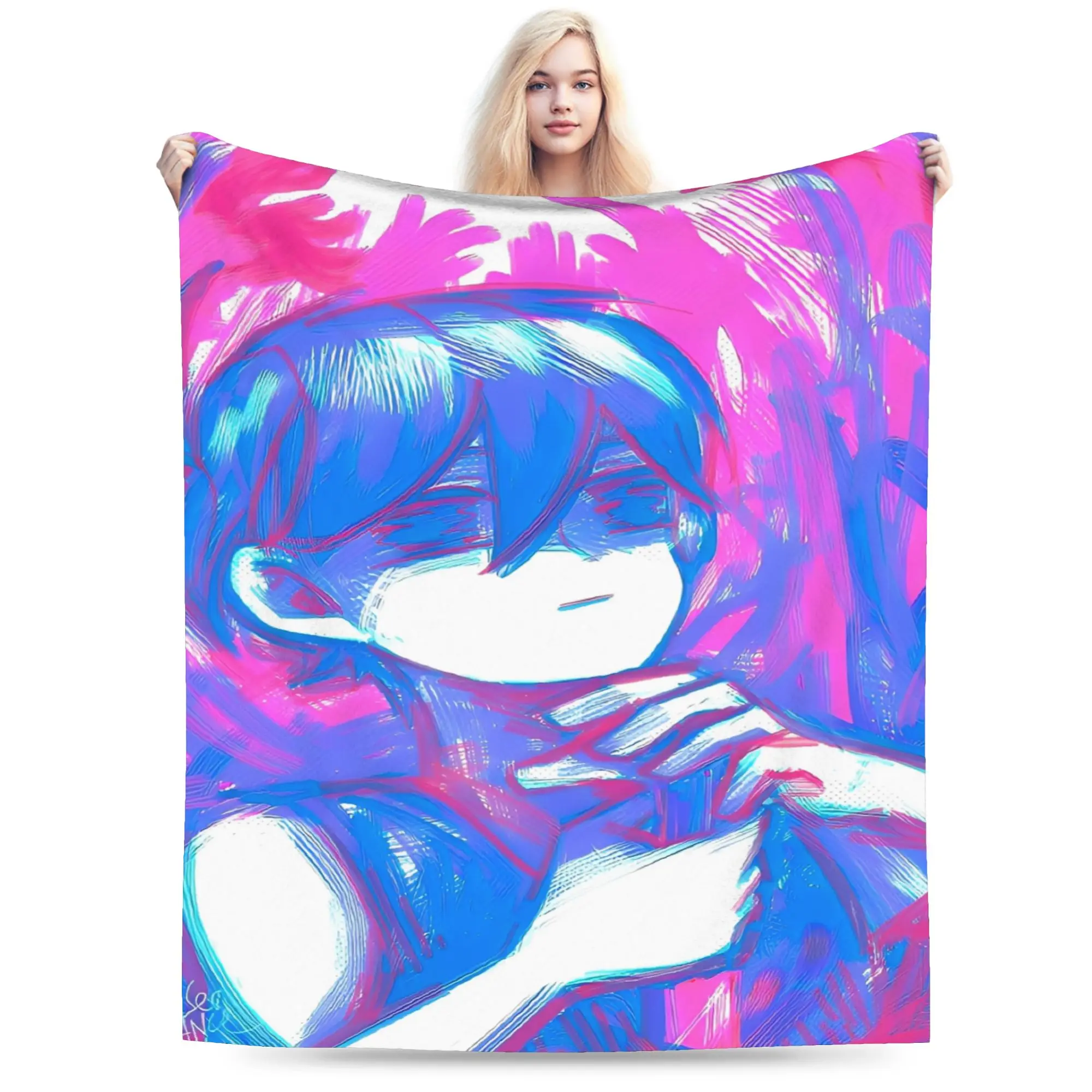 Warm Soft Blanket Picnic Anime Basil Omori Game Bedding Throws  Flannel Bedspread For Living Room Comfortable Sofa Bed Cover