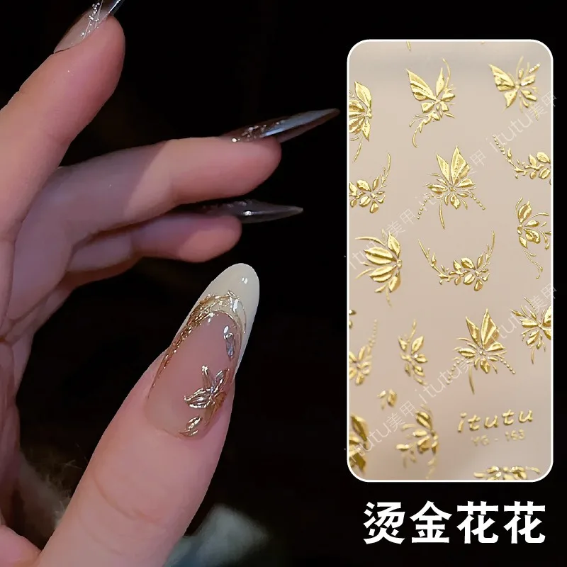 Metal Simple Leaf Nail Art Stickers Elegant Flower Rose Gold Silver Mirror Pattern Holographic Charm Petal Manicure Decor Foils