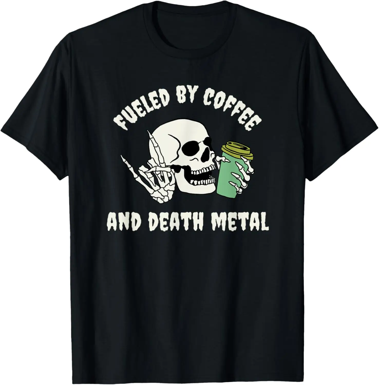 Fueled By Coffee and Death Metal Camiseta gótica con esqueleto gótico divertido