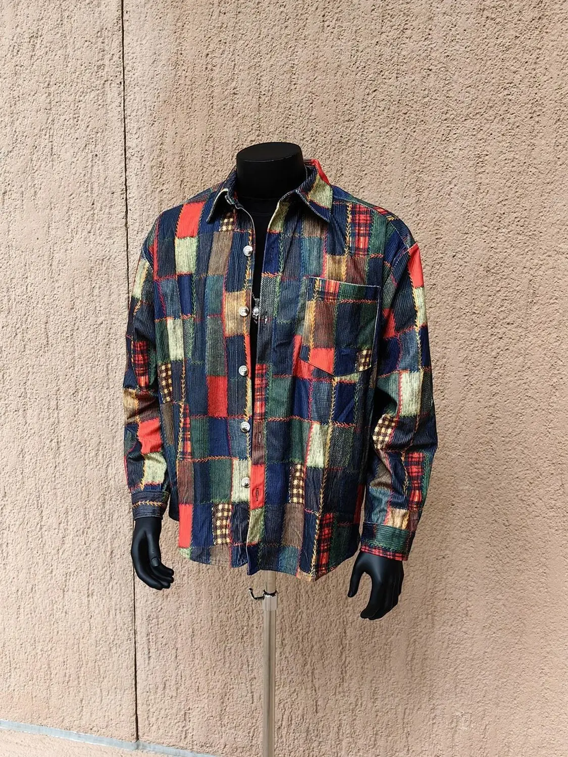 Trendy brand contrasting color plaid shirt men's long-sleeved autumn loose fashion men's top
