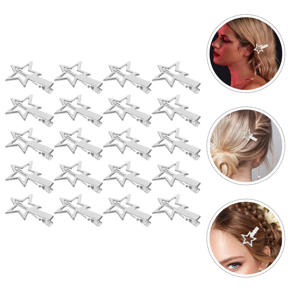 20Pcs Star Shaped Hair Snap Clips Zinc Alloy Metal Small Barrettes Cute Snap Clips Hair Accessories Accessories for Women