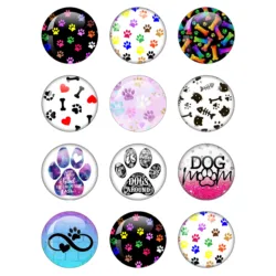 Animlas Dog Cat Paw 12pcs Mixed 10mm/12mm/18mm/20mm/25mm/30mm Round Photo Glass Cabochon Demo Flat Back Making Findings