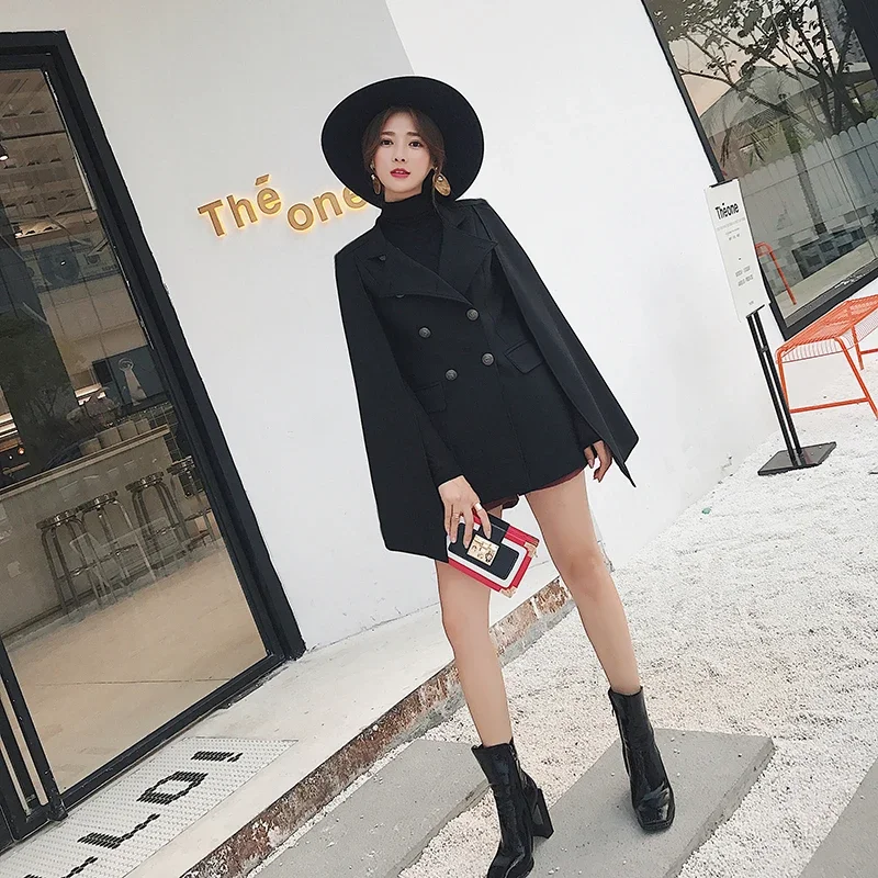 High -End Winter Cape Shawl Woolen Outwear British Style Women Stand Collar Double-Breasted Thick Loose Tweed Cloak Sleeve Coat