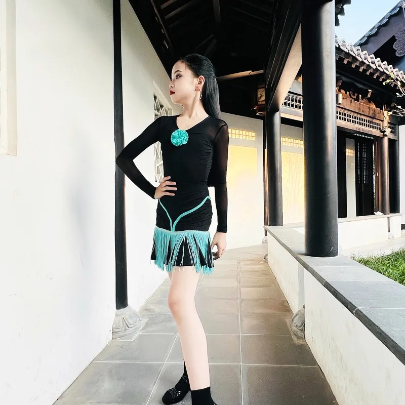 子供用ラテンダンス服 春夏新作 高級女の子ダンス服 練習トレーニングパフォーマンス服セット