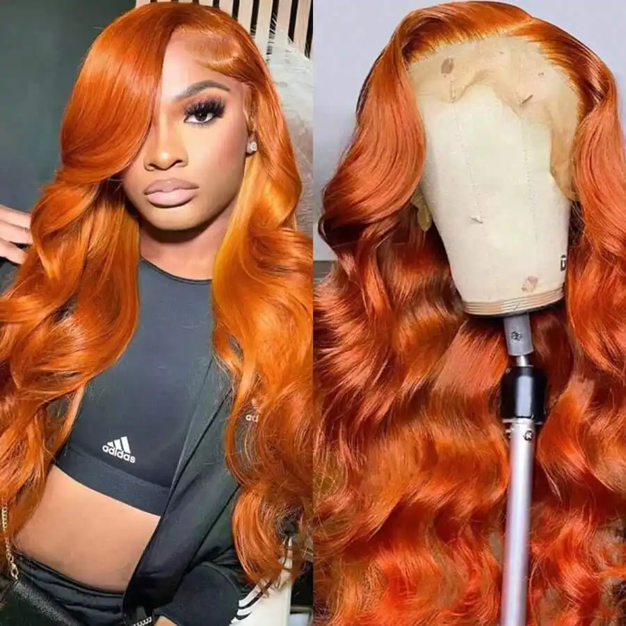 Ginger Orange 13X6 Hd Lace Frontal Human Hair Wig 200 Density Body Wave Human Hair Wigs 13X4 Brazilian Orange Colored Hair For Women view 2