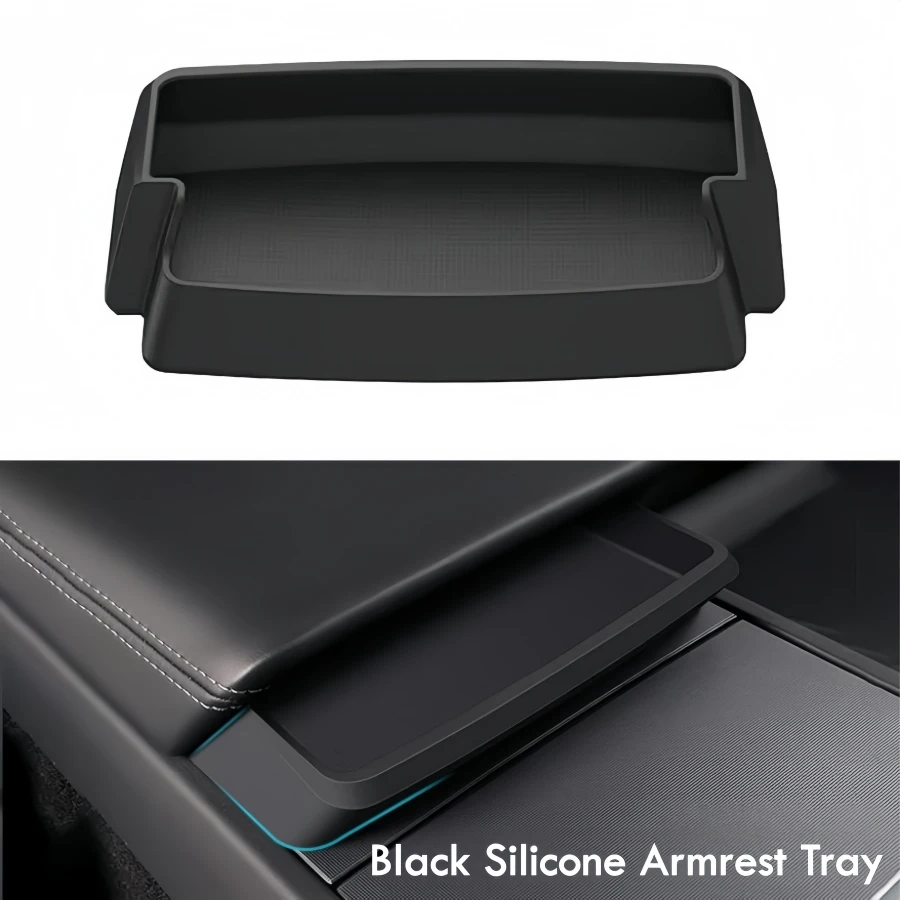 PU Armrest Cover Protector For Tesla Model Y Juniper & Model 3 Highland 2025 2026 Silicone Sunglasses Holder Armrest Tray Organi