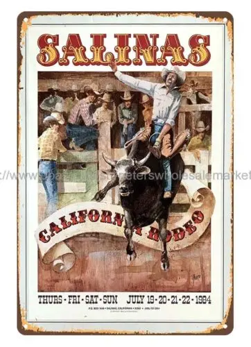 home decor items 1984 SALINAS CALIFORNIA RODEO COWBOYS HORSE metal tin sign