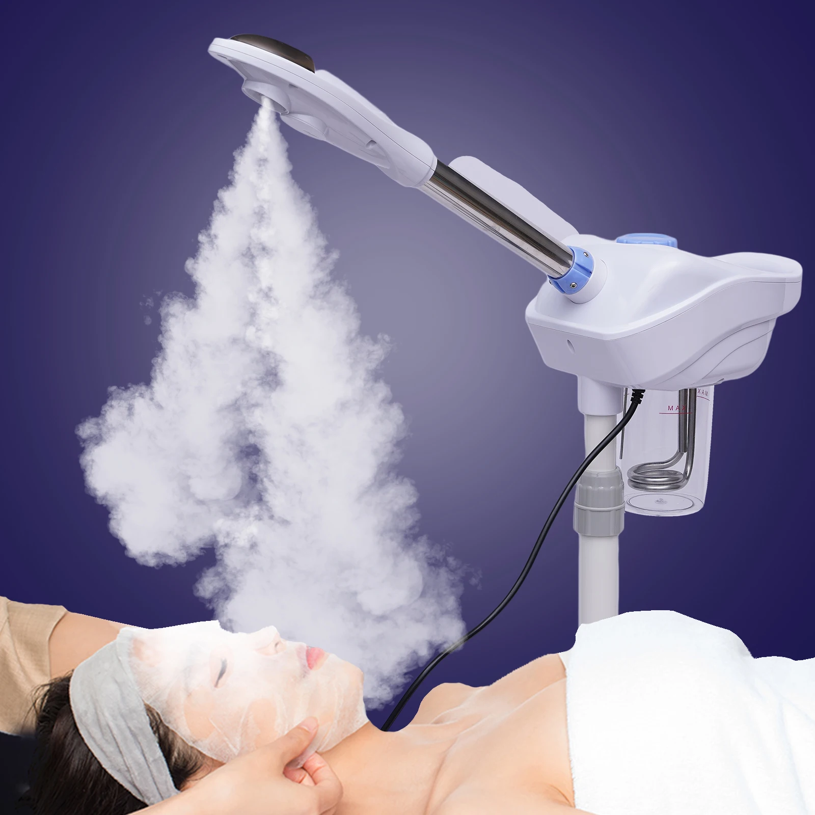 Professional Facial Steamer with Hot Mist Function Multifunctional Facial Steamer with Herbal Cup 360 Rotating Nozzle