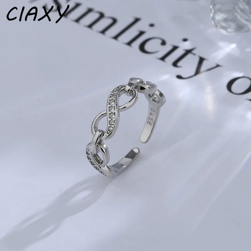 CIAXY Silver Color 8-character Chain Rings for Women Zircon Infinite Love Symbol Opening Transfer Ring Korean  Jewelry