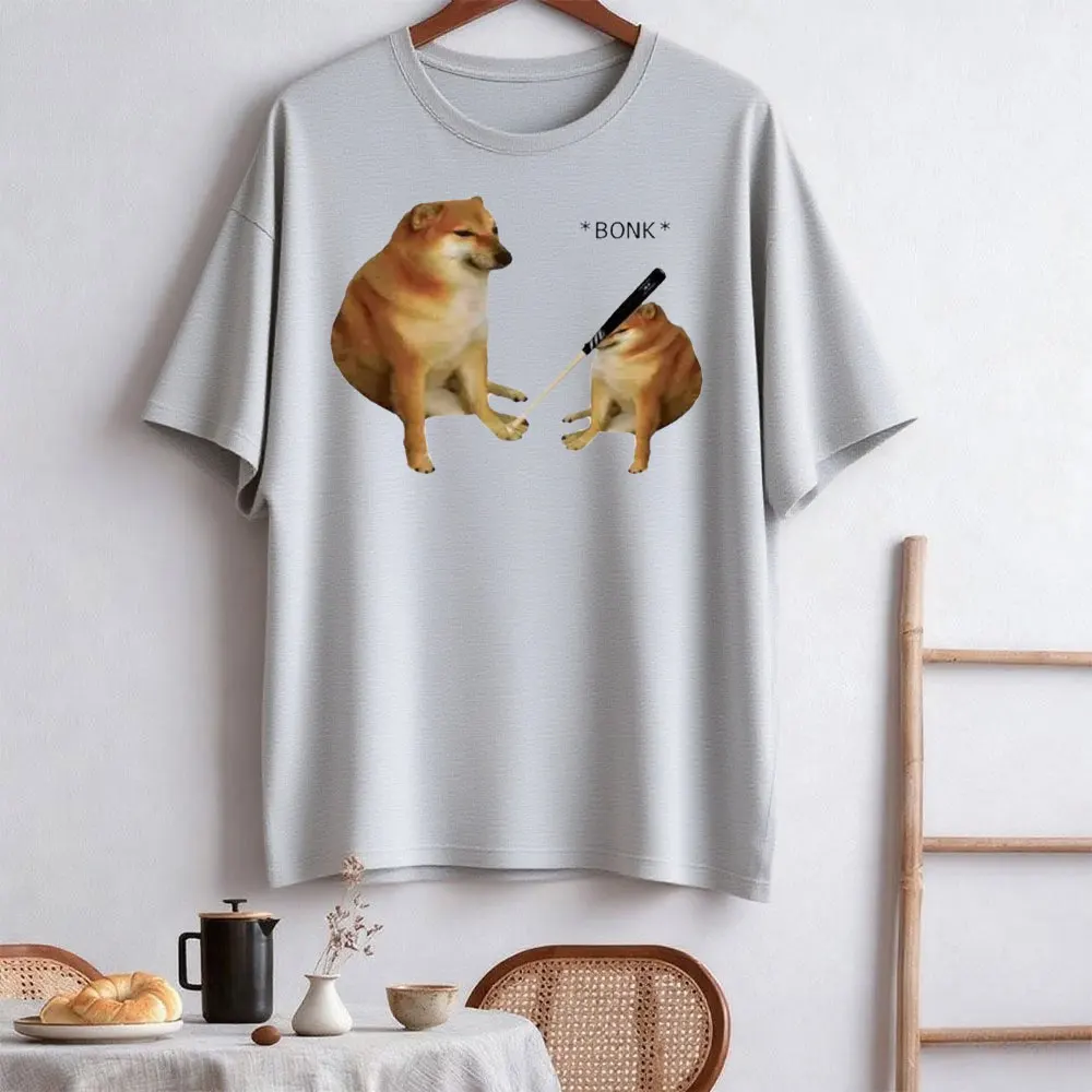 Cheems Doge الرجال متعة تي شيرت مطبوع الصيف قصيرة الأكمام موجة البخار فستان مُزين بطباعة جماليات الفنون البصرية عادية للجنسين تيز